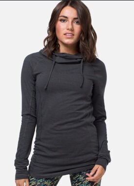 Cariloha Bamboo Cowl Neck Hoodie Womens L Grey Pullover *Missing Drawstring*